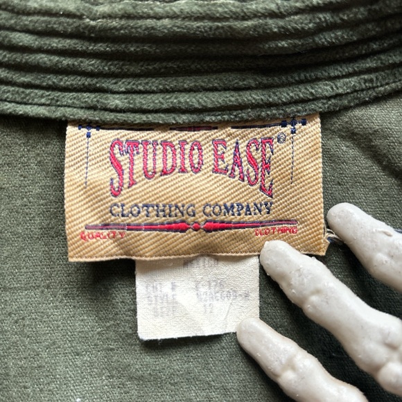 💀 SOLD 💀 Vintage 90s Green Corduroy Button Down Shirt Dress by Studio Ease ~ L - Picture 6 of 8